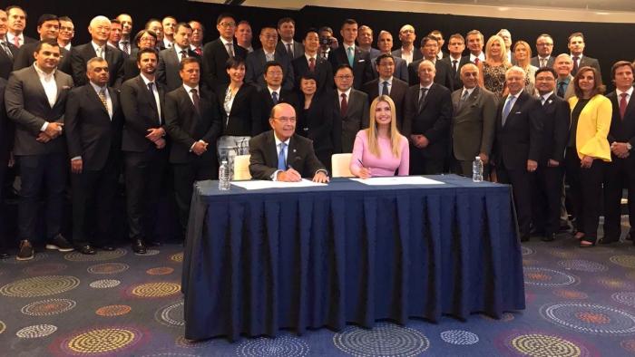 Secretary of Commerce Wilbur Ross and Advisor to the President Ivanka Trump join more than 65 global companies to sign the Pledge to America’s Workers, June 12, 2019.