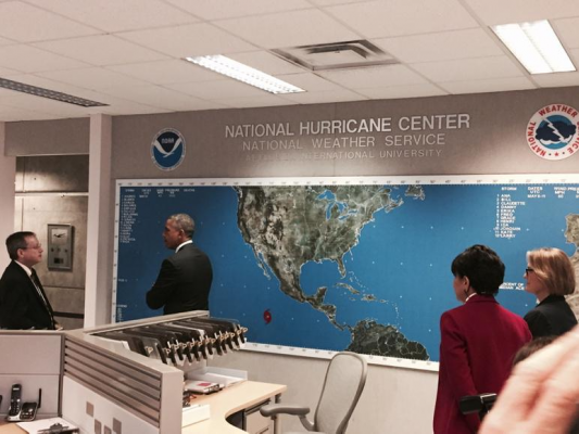 U.S. Commerce Secretary Penny Pritzker Joins President Obama on Tour of the National Hurricane Center in Miami, Florida 
