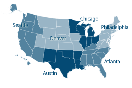 Map Depicting the Six Regional Offices of the U.S. Economic Development Administration