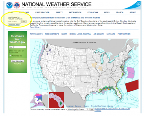 Screenshot of the National Weather Service (NWS) Website