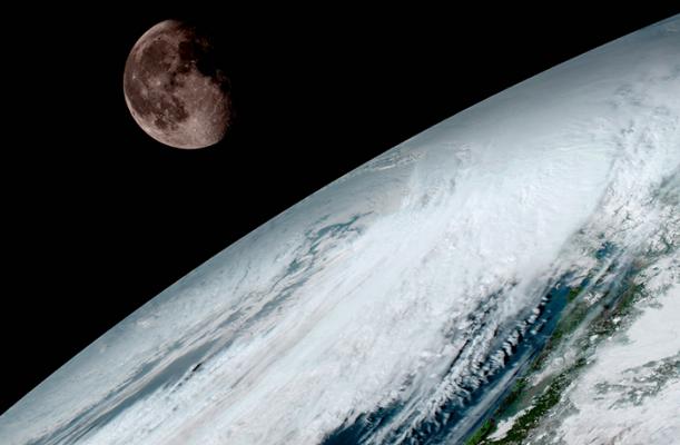 GOES-16 captured this view of the moon as it looked across the surface of the Earth on January 15. Like earlier GOES satellites, GOES-16 will use the moon for calibration. (NOAA/NASA)