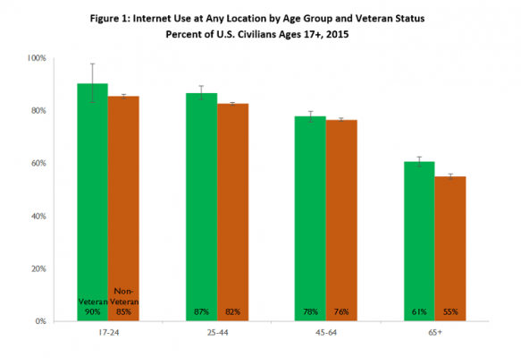 Chart on Internet Use by Age Group and Veteran Status
