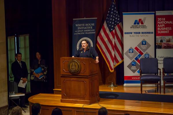 Karen Dunn Kelley delivers keynote address at the 2018 National AAPI Business Summit.