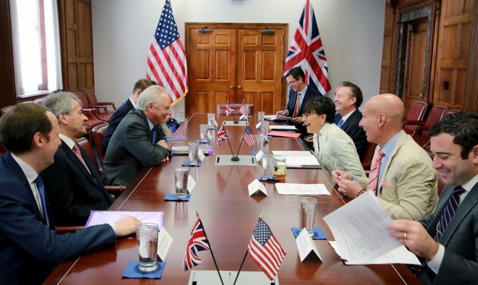 Secretary Pritzker visited by Lord Maude in the Secretary's Conference Room