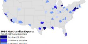 Map of Top 50 Metro Area Exporters in U.S. in 2014