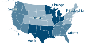 Map Depicting the Six Regional Offices of the U.S. Economic Development Administration