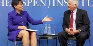 Secretary Pritzker and Aspen Institute CEO Walter Isaacson at CTWP Launch in April 2015